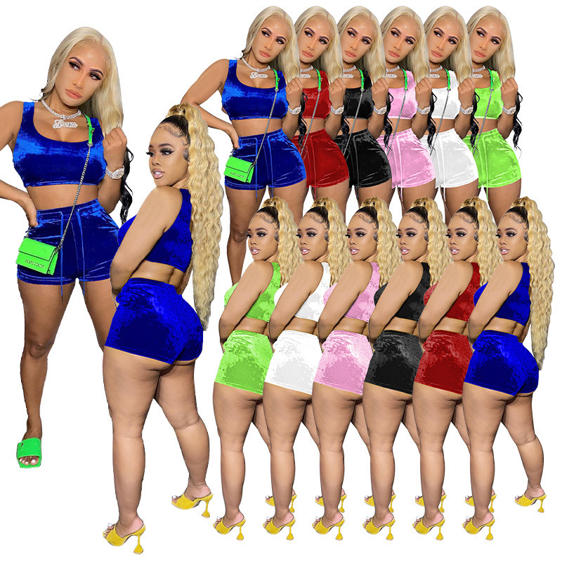 

Women tracksuits sport suits Designers Clothes 2021 Korean velvet vest shorts sports two piece suit summer dresses -5XL, White