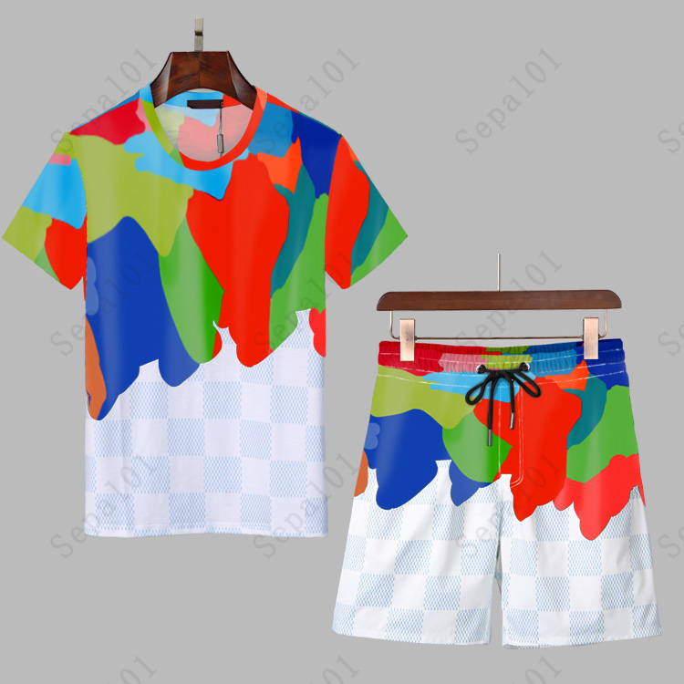 

21ss Mens Tracksuits Fashion Summers Suits 2021 Boys Casual T-shirts Breathable Hiphop Tops Colorful Letters Printing T Shirt & Shorts, White