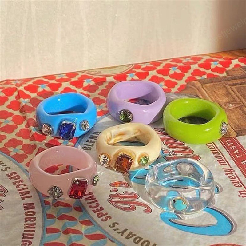 

Transparent Resin Acrylic Ring Rhinestone Colourful Geometric Round Rings Women Jewelry Party Gifts, Silver