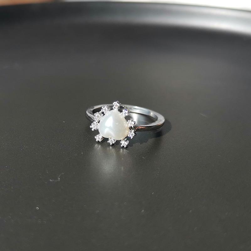 

Wedding Rings Meajoe Fashion Simple Crystal Open Pearl Heart Austrian CZ Women Engagement Jewelry Gift