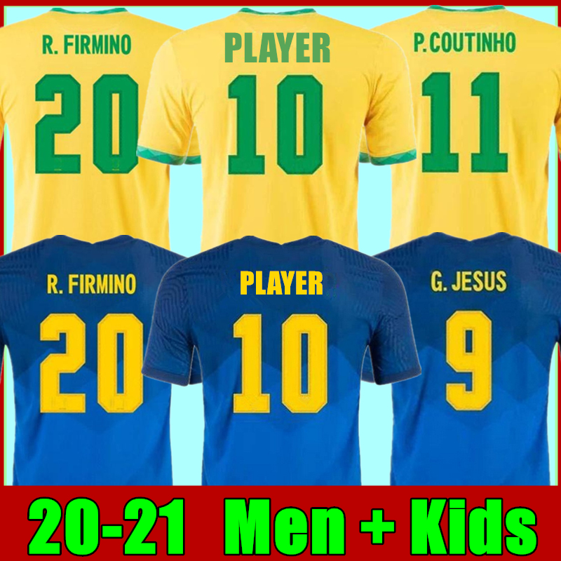 

2021 Camiseta de futbol PAQUETA NERES COUTINHO soccer jersey bRAZILS football shirt FIRMINO JESUS MARCELO PELE brasil 20 21 men + kids kit, Black;yellow