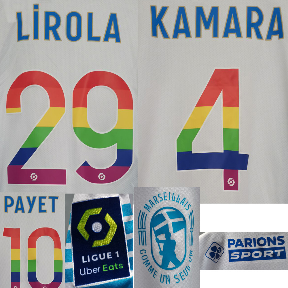 

American College Football Wear 2021 OM Rainbow Maillot Milk Payet Alvaro Thauvin Rongier Benedetto Kamara pour ce 100eme Classique Jersey, Black
