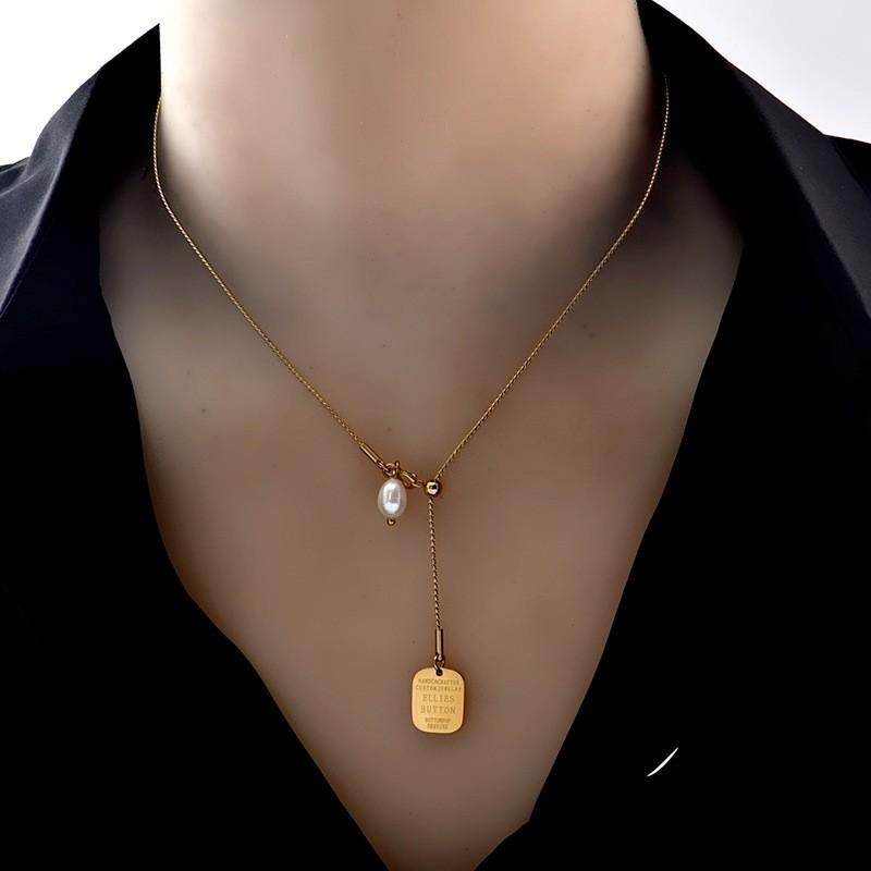 

Pendant Necklaces Clavicle Chain Female Simple Niche Adjustable Necklace Cold Wind Titanium Steel Choker Pearl Design Luxury Women Jewelry