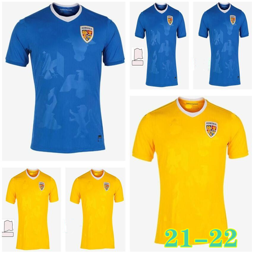 

2021 2022 Romania Soccer Jersey Home yellow away biue 21 22 Alexandru Cicaldau Ianis Hagi Dennis Man Marin football shirts maillots camiseta de futbol thailand, Image