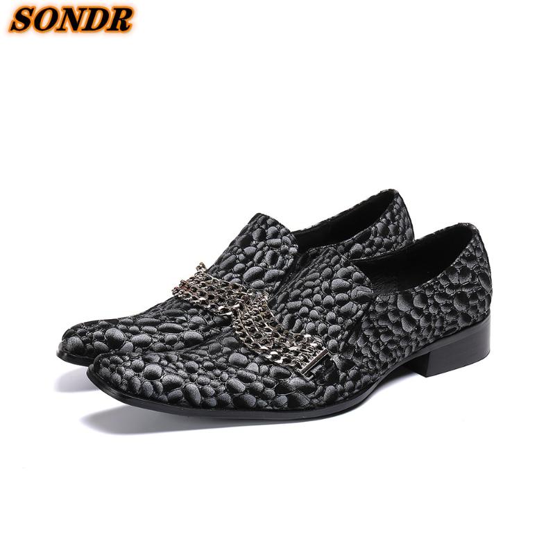

Dress Shoes Loafers Men Formal Slip On Pointed Toe Patent Leather Chain Oxford For Wedding Calzado Hombre, As picture