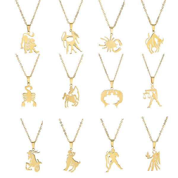 

Animal 12 Zodiac Necklace Stainless Steel Sign Animal Pendant Necklaces for Women Fashion Jewelry Will and Sandy Gift, Silver