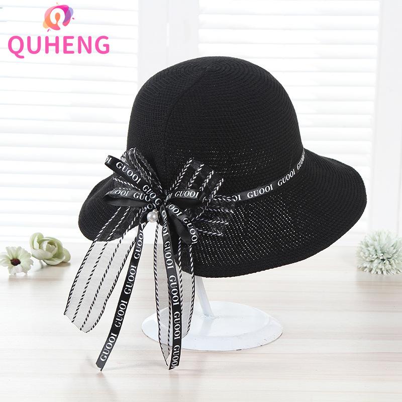

Summer Straw Hat Bowknot Foldable Fashion Sun Ladies Wild Shade Elegant Fisherman M61 Wide Brim Hats, Blue;gray