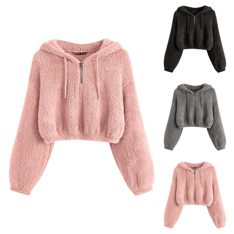 

Women's Hoodies & Sweatshirts Fashion Winter Plush Sweater Foreign Trade Loose Long Sleeved Warm Double Sided Jackets Hooded Outwear, Black