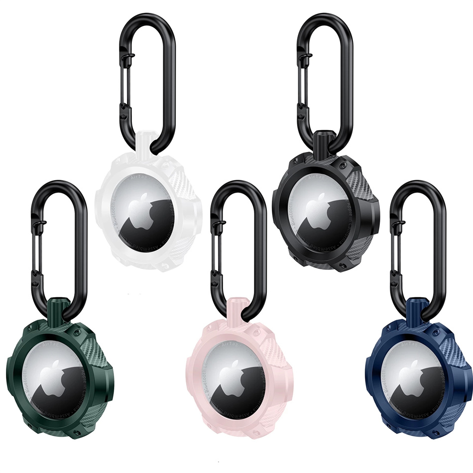 

Carbon Fiber Design Locator Airtags case TPU Silicone Protective Cover For Apple Airtag Tracker Hanging Buckle Anti-Lost Keychain Device case, Minit green