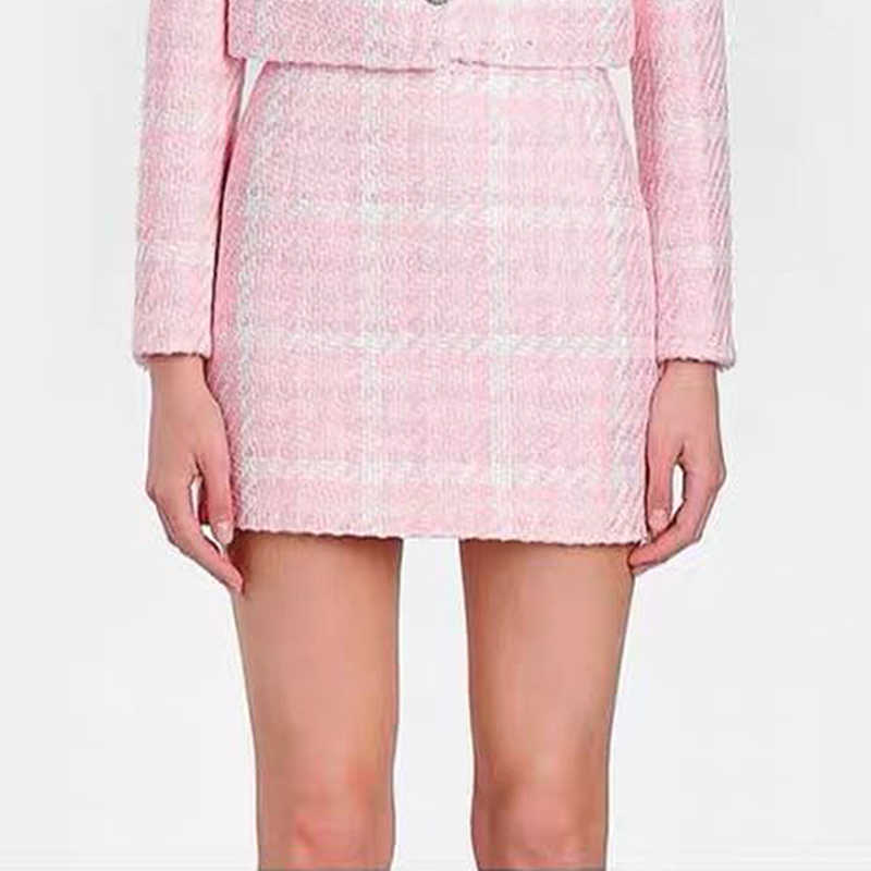 

HIGH QUALITY Fashion Designer Skirt Women's Wool Blends Colors Plaid Tweed Mini 210526, Beige