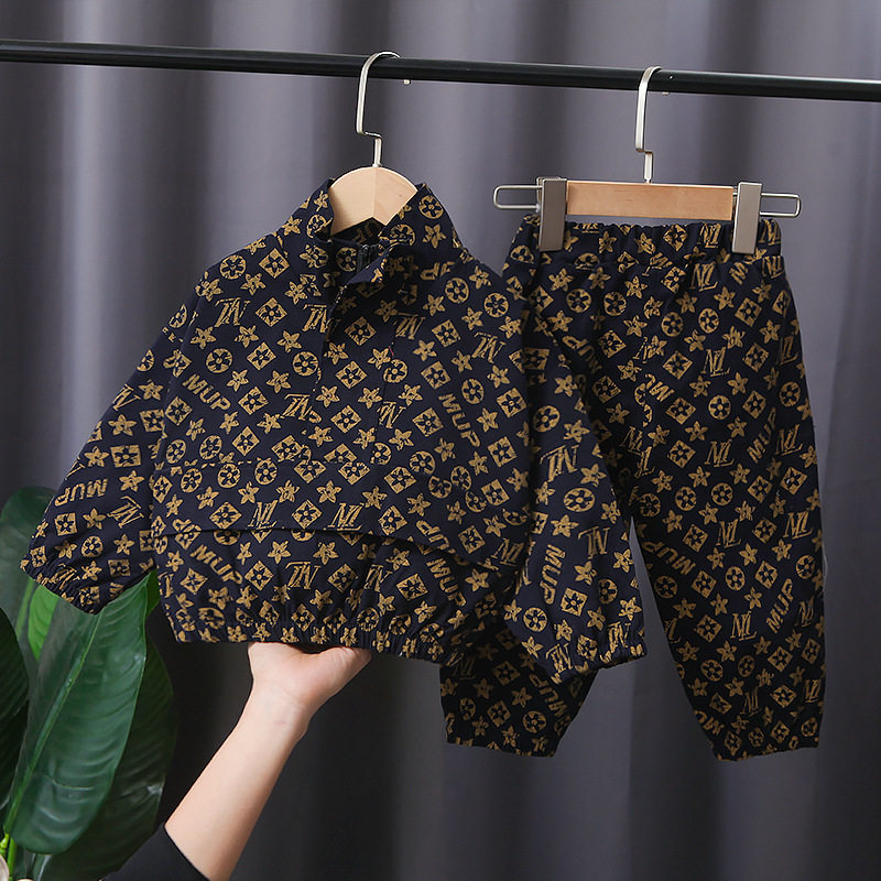 2026 New Baby Boy Clothes 4 5 Years Toddler Boutique Outfits Fashion Print Splicing perfume Coats And Pants Kids Bebes cologne Jogging Suits Tracksu