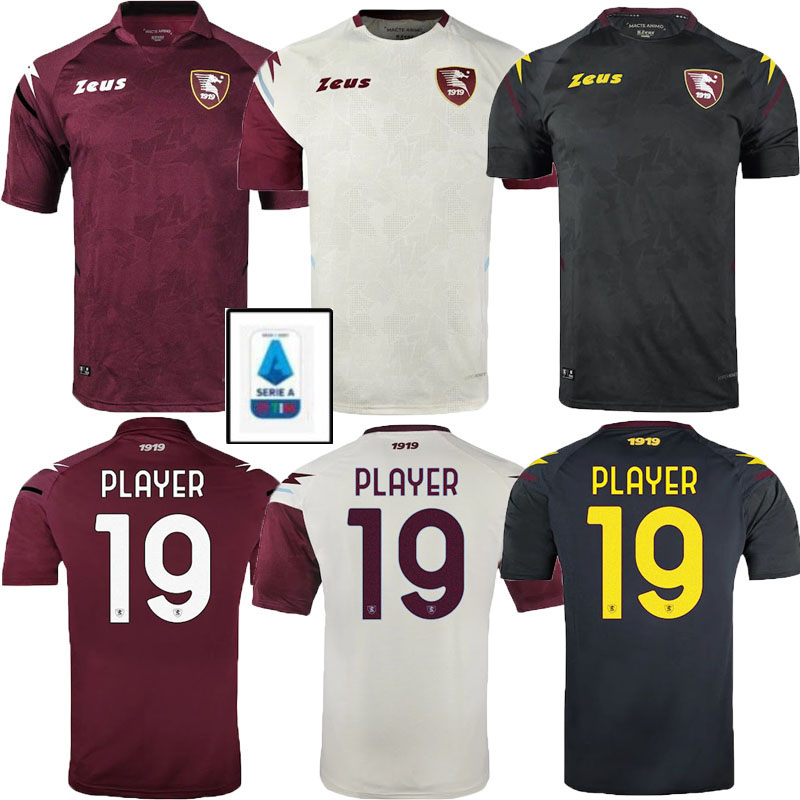 

Salernitana soccer Jersey 21 22 Home Away Third Red black white RIBÉRY Belec Coulibaly Bonazzoli Gyomber 2021 2022 19 PLAYER Football shirt, Black;red