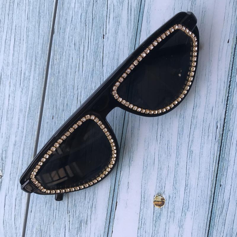 

Sunglasses Vintage Black Women Cat Eye Handmade Rhinestone Female Eyewear UV400 Sun Glasses