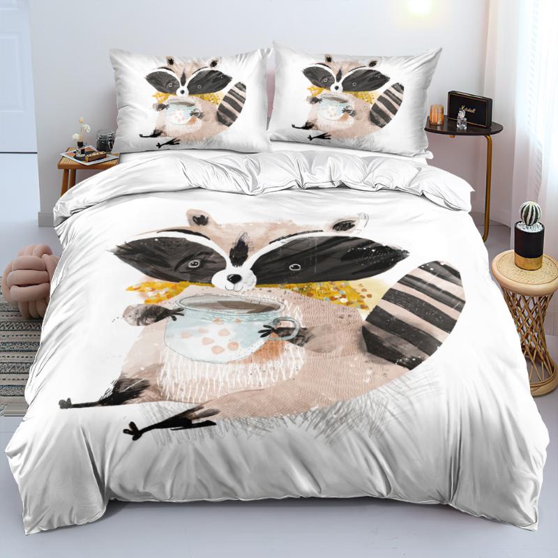 

Bedding Sets High Quality Cartoon Series Comforter Cover Set Cute Raccoon Single Double  King Sizes Duvet Pillowcases For Kids