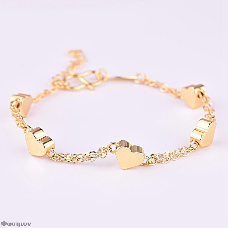 

Link, Chain Women Baby Girls Bracelets Gold Color Heart-shaped Lucky Beaded Fashion Jewelry Gifts