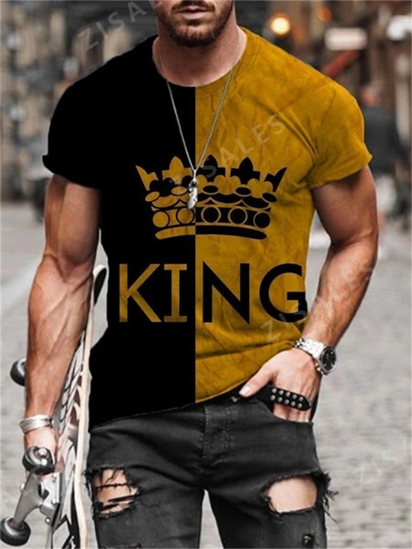 

8 Styles Mens T Shirt Short Sleeve King Crown Musical Note Printing Casual Fashion Tee Male Clothing
