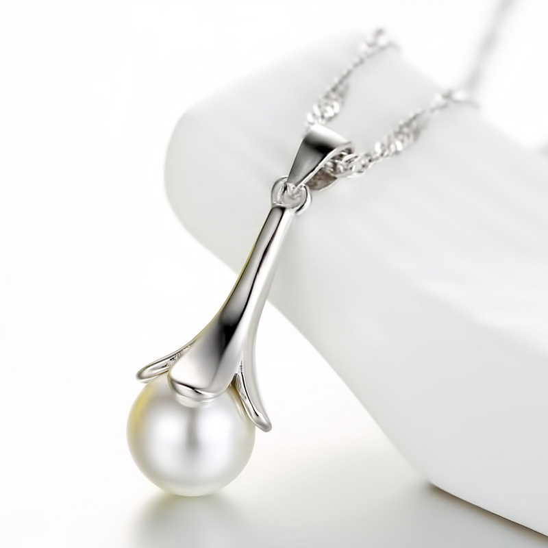 8mm Elegant Pendant Female Sterling Silver Clavicle Necklace Natural Freshwater Pearls Jewelry Valentine&#039;s Day with Box-image-697152294