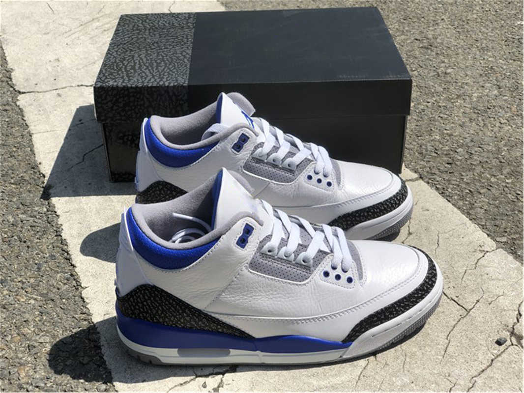 

2021 Release Authentic 3 Racer Blue Men Athletic Shoes White Black Cement Grey CT8532-145 Real Leather Retro Sports Sneakers With Box