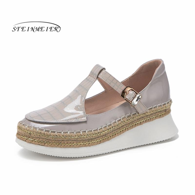 

Women Genuine Leather Brogues Buckle Lady Flats Sandals Shoes Vintage Handmade Oxford For 2021, Black