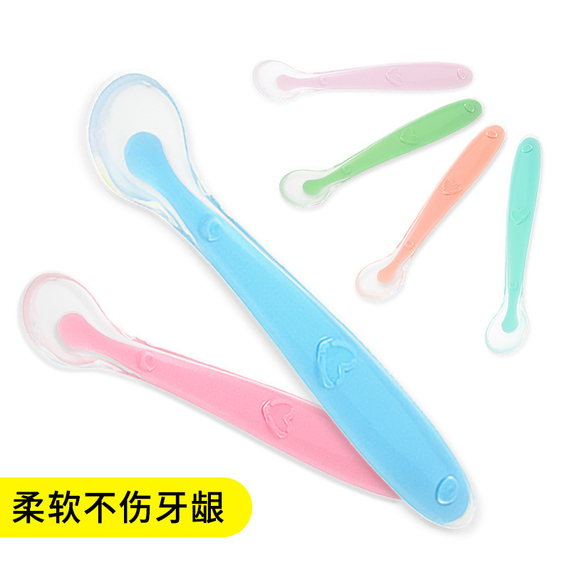 

maternal infant training spoon baby feeding soft full silicone spoon children's tableware