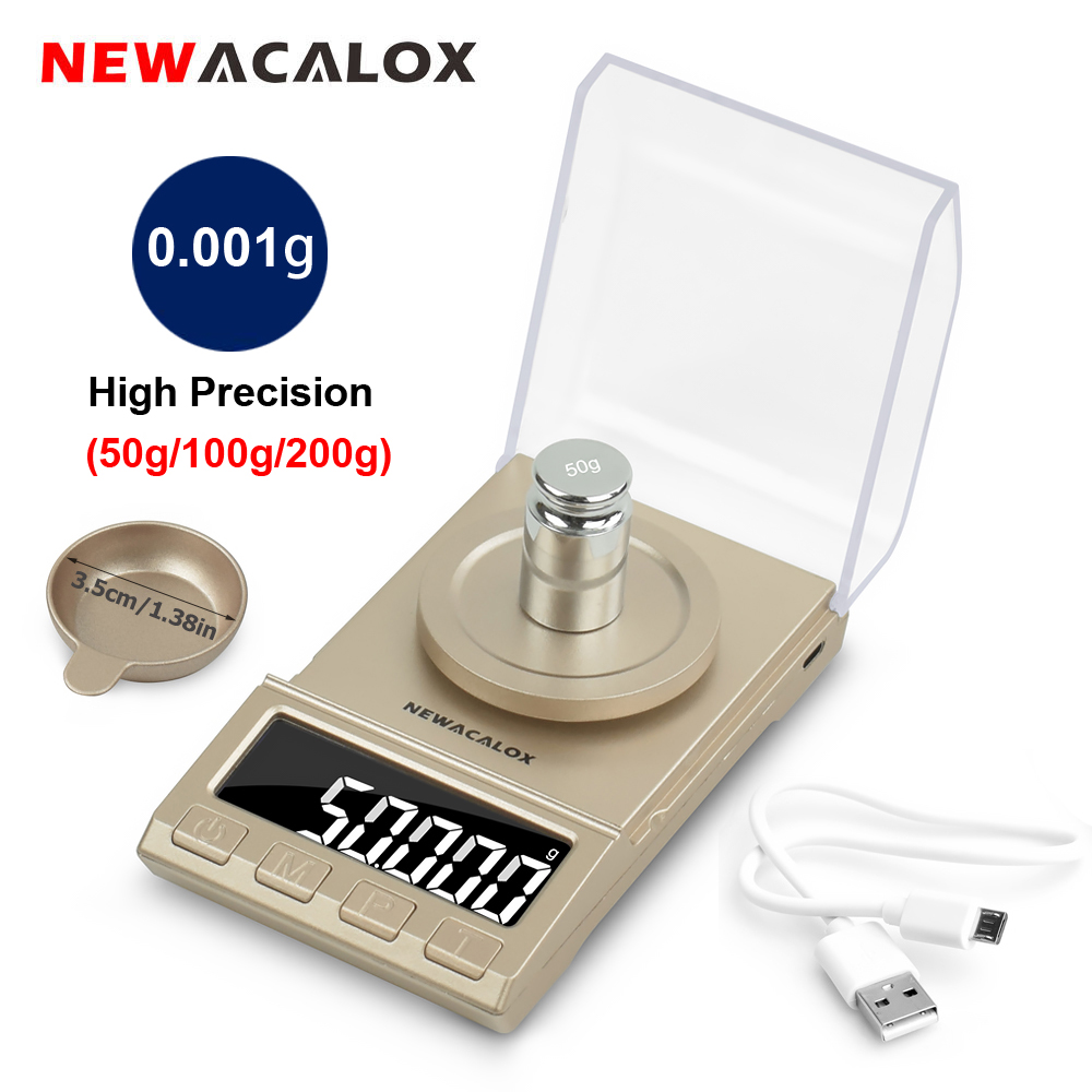 

NEWACALOX 50g/100g/200g Precision Digital Scales 0.001g Balance Weight Electronic Jewelry Scale USB Powered Medicinal Weighing