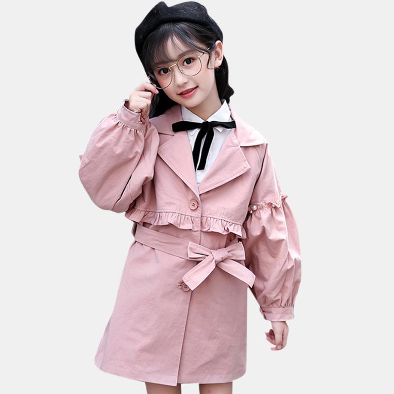 

Coat Trench For Girls Long Sleeve Princess Sashes Kids Outerwear Teenage Winter Clothes 4 6 8 12 Years, Blue;gray