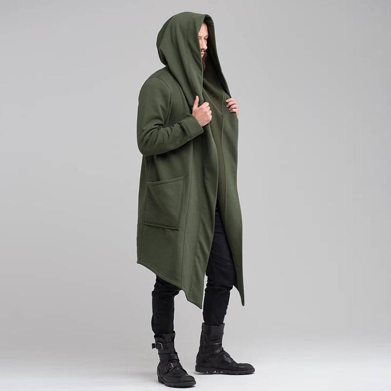 

Men' Wool & Blends Kalenmos Jacket Long Solid Color Loose Cardigan Cloak Coat Streetwear Fashion Hooded Sweater Mens Fall Clothing, Green