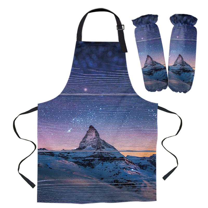 

Aprons Durable Wood Grain Mountain Night Sky Kitchen Cooking Bibs Anti-stain Sleeves Coffee Shop Cleaning Apron Adjustable