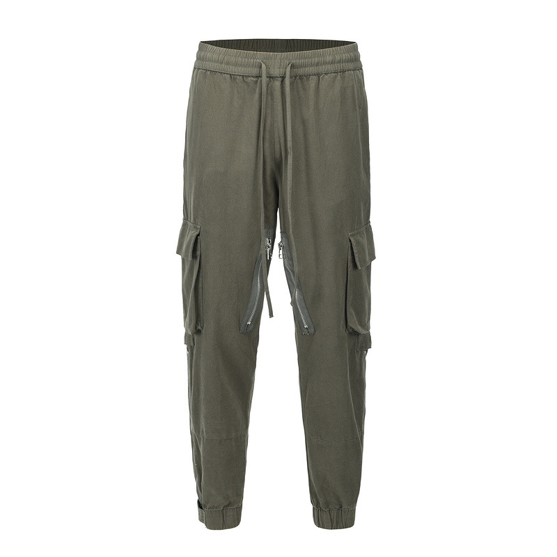 

Heavy industry high street used ins shell functional overalls zipper Velcro casual Leggings men's long pants, Green
