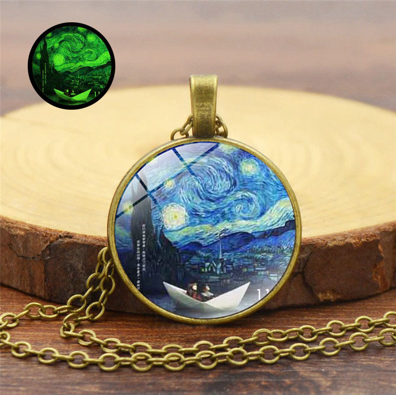 

Delicacy Hangmade Sweater Chain Jewelry Women Men Fashion Glow In The Dark Necklace Vintage Van Star Luminous Necklaces