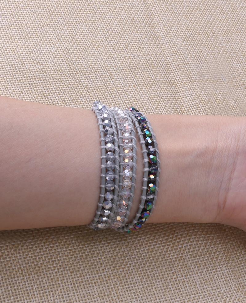 

Beaded, Strands KELITCH Leather Handmade Strand Crystal Beads 3 Wrap Bracelets For Jewelry Women Elegant Trendy Gift