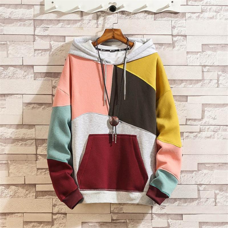

Women's Hoodies & Sweatshirts Winter Large Size Loose Plus Velvet Long Sleeve Hooded Couple Casual Creative Color Block Stitching Hoodie, Khaki