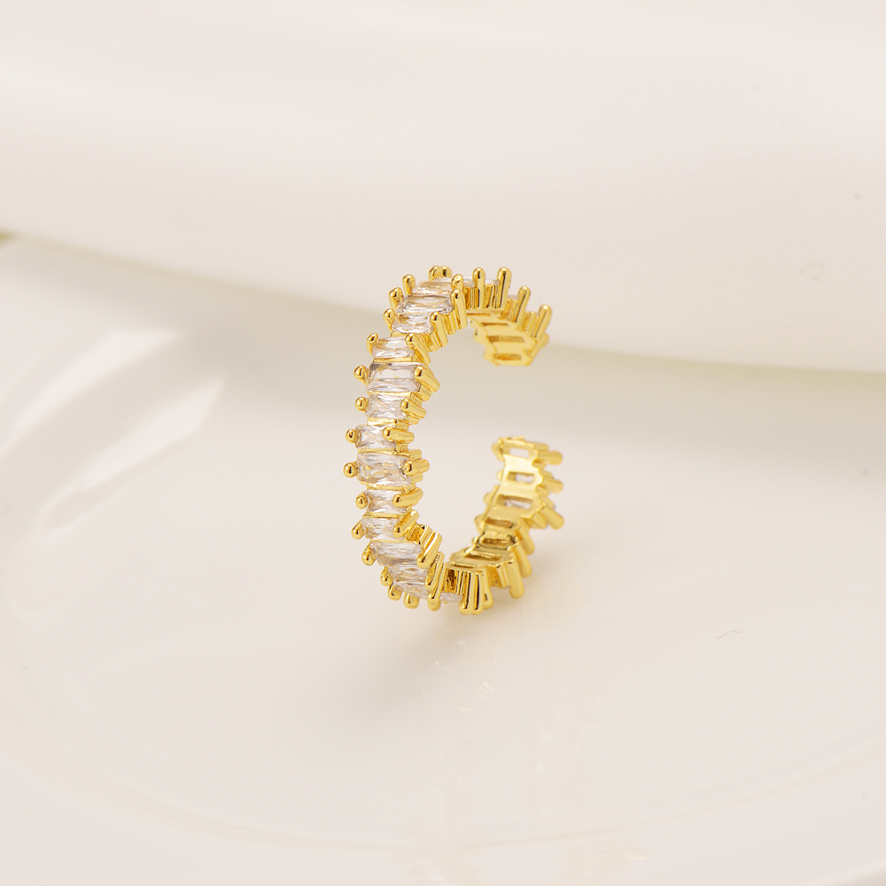 1.95 Ct White Ring Eternity Band 24K Real Fine Solid Gold GF Simulant Diamond Rings Engagement Rectangle Gem with Channel-image-720717414