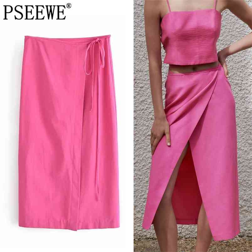

Woman Skirts Rose Red Wrap Long Women Summer High Waist Midi Fashion Tied Streetwear Slit 210519