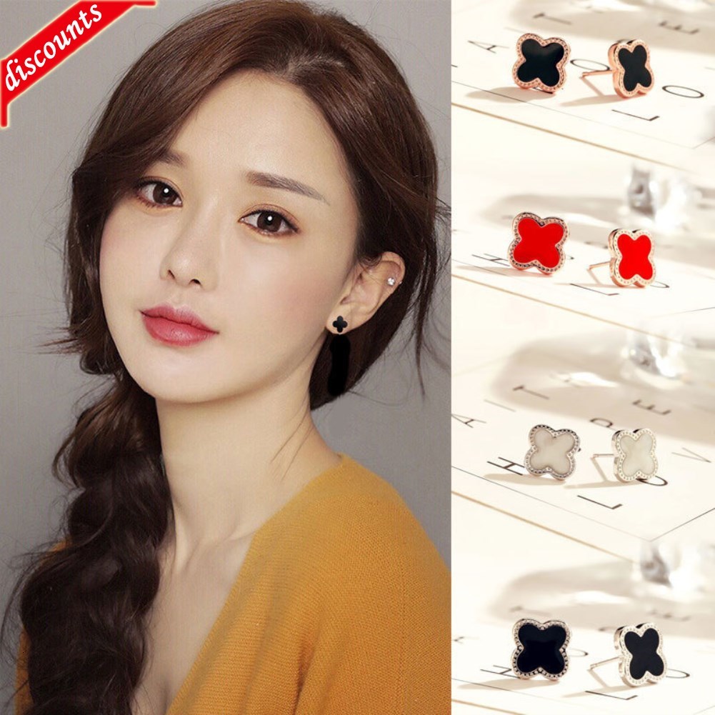 

Japanese and Korean Fashion Black clover Earrings female sweet temperament 18k rose gold plated jewelry manufacturers wholesale xyced, Golden;silver