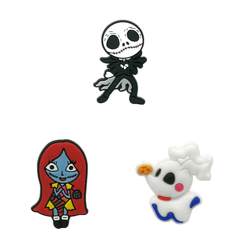 

100pcs/lot Halloween pvc shoe charms shoecharm buckles fashion accessories soft rubber jibitz for croc shoes Mixed 3 Designs, White;pink