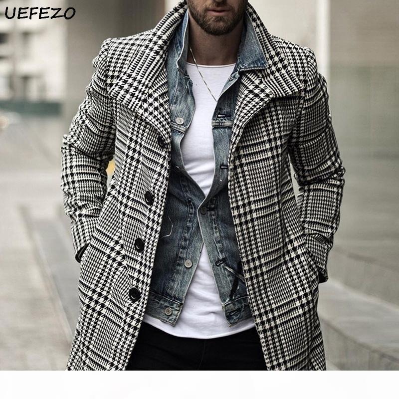 

CYCINCOS 2020 Winter Wool Jacket Men Blends Autumn Windbreaker Black White Plaid Trench Coat Outwear Men Slim Fit Coats Jackets, 03 green