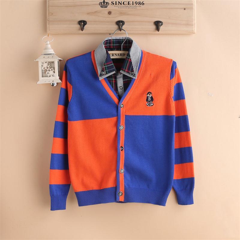 

Cardigan Sweaters For Boy T-shirt Turn-down Collar Children Spring Autumn Knitted Outerwear Teenage Clothes Brand Pullover, Yellow and brown