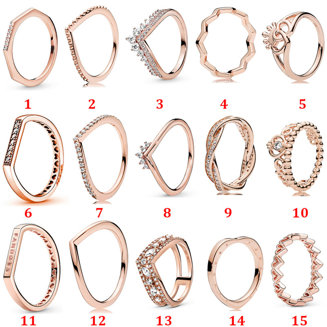 

Designer Jewelry 925 Silver Wedding Ring Bead fit Pandora Rose Gold Ring Wishing Bone Princess Crown Cubic Zirconia Diamonds Style Rings Bir, Slivery;golden