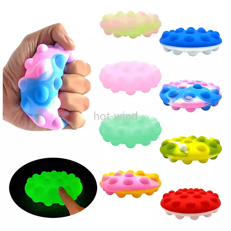 

Cross-border fidget silicone toys 3D spherical rodent control pioneer flying saucer cake press bubble ball fingertip decompression vent toy EE