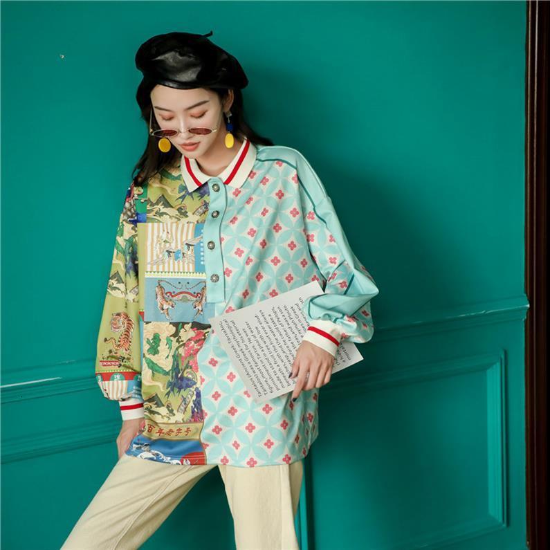 

Long sleeved Fashion Wild Cotton Women Shirt Chinese Style and Tops Print Spring Clothing, White