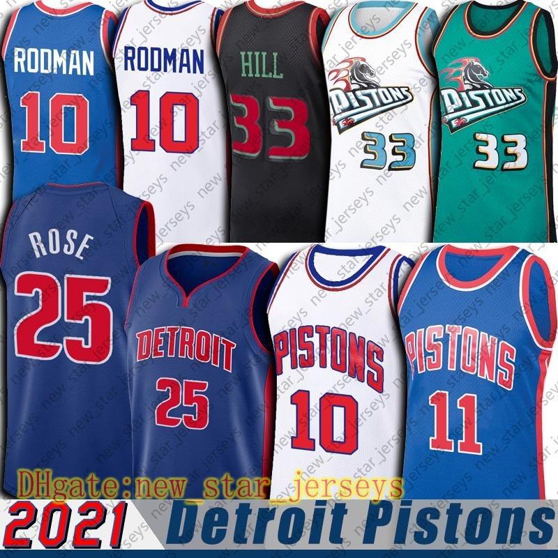 

Derrick 25 Basketball Rose Jersey Grant 33 Hill Jerseys Isiah 11 Thomas Dennis 10 Rodman Jersey Detroit Piston Jersey, Black;red