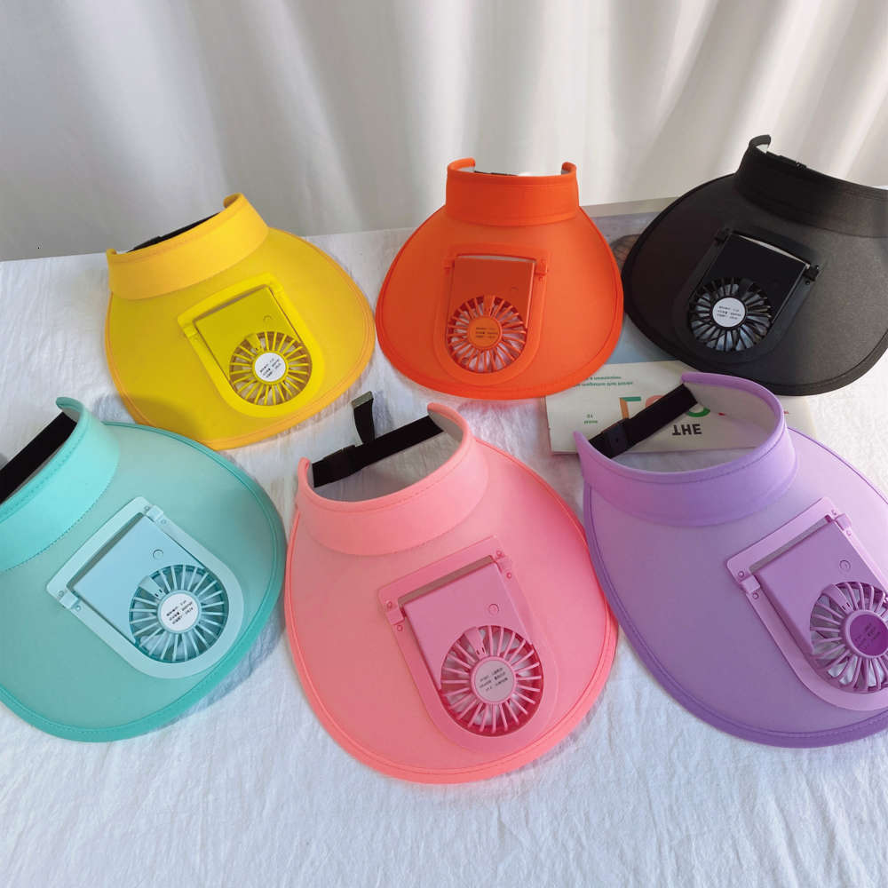 

Summer empty cap sunshade with fan rechargeable Big Brim couples, Blue;gray
