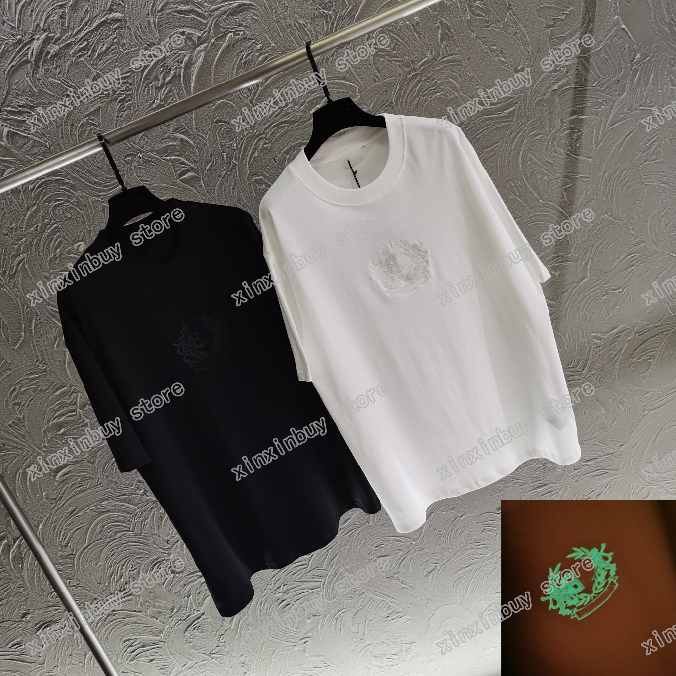 

2021 Designers Mens Womens T Shirts polo Luminous embroidery flower Man Paris Fashion T-shirt Top Quality Tees Street Short Sleeve luxurys T, White;black