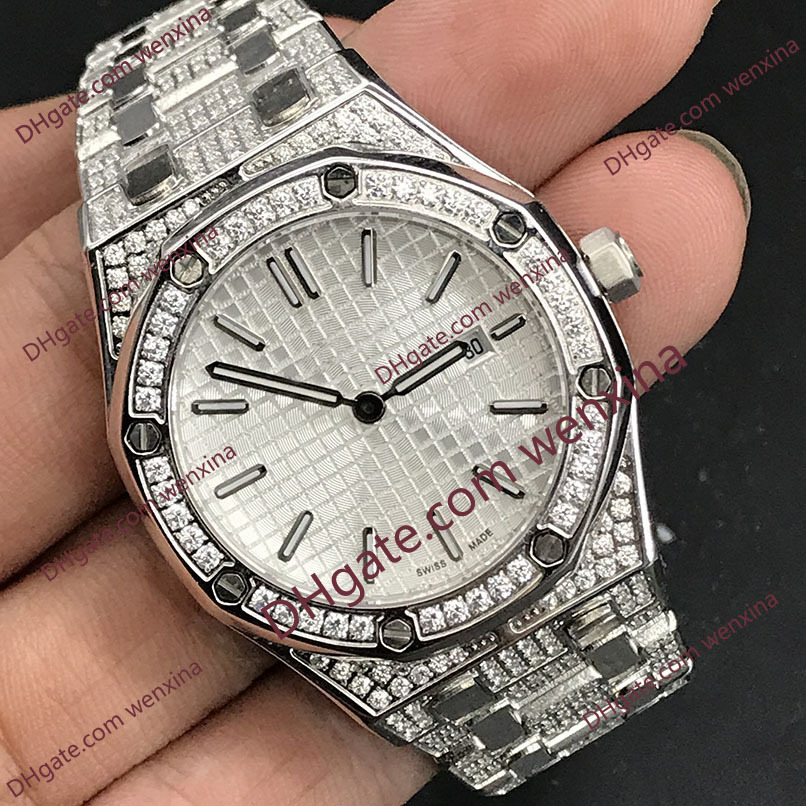 

13 Color High Quality iced Watch.Stainless Steel Case For 33mm VK Quartz WatchRose Gold glittering Full Diamond Ladies Watches, Slivery;brown