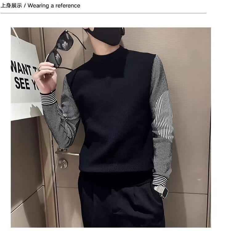 

Men's Sweaters Korean Stripe Stitched Sleeve Sweater Pullover Loose Top, White;black
