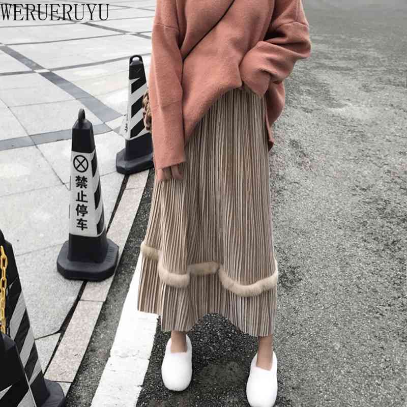 

WERUERUYU Velvet Long Skirt Women Fall Winter Korean Pleated High Waist Casual Loose Office Lady Clothes Bottoms Plus Size 210608, Photo color