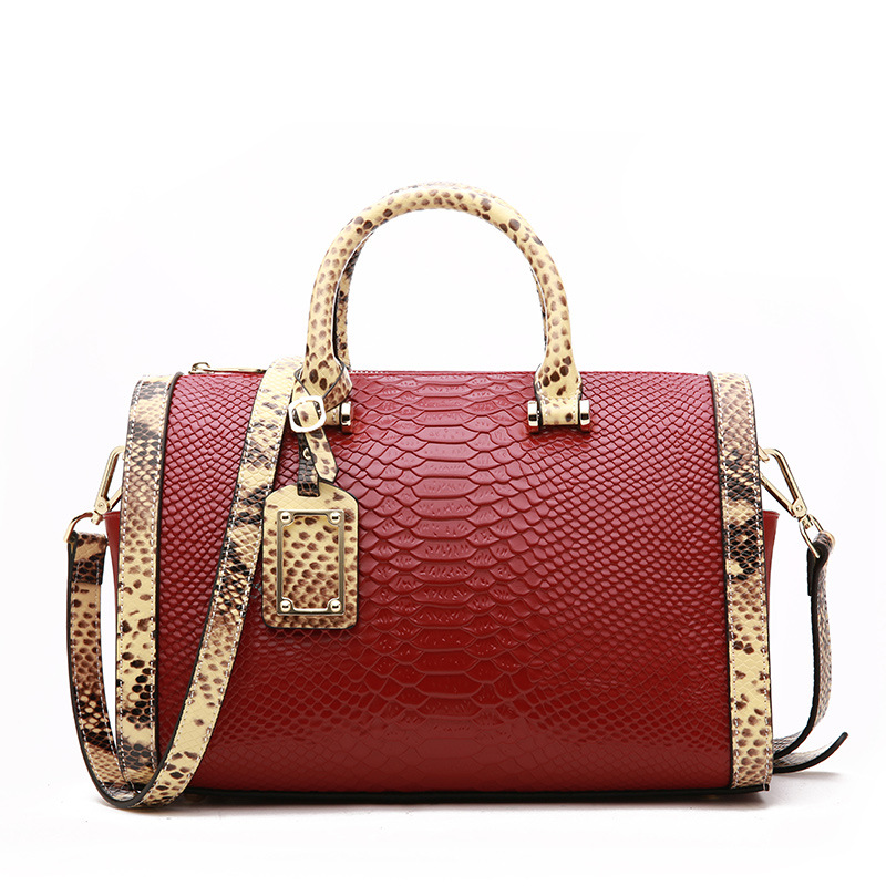 

2021 autumn and winter leather Boston bag snake print one-shoulder portable messenger trend large capacity 0497, Grey