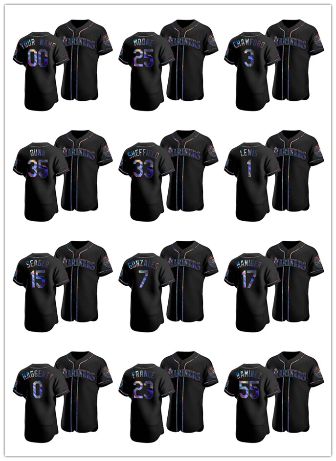 

Mariners MEN WOMEN YOUTH 24 Ken Griffey Jr.15 Kyle Seager Seattle Authentic Holographic Golden Edition baseball Jersey, Black