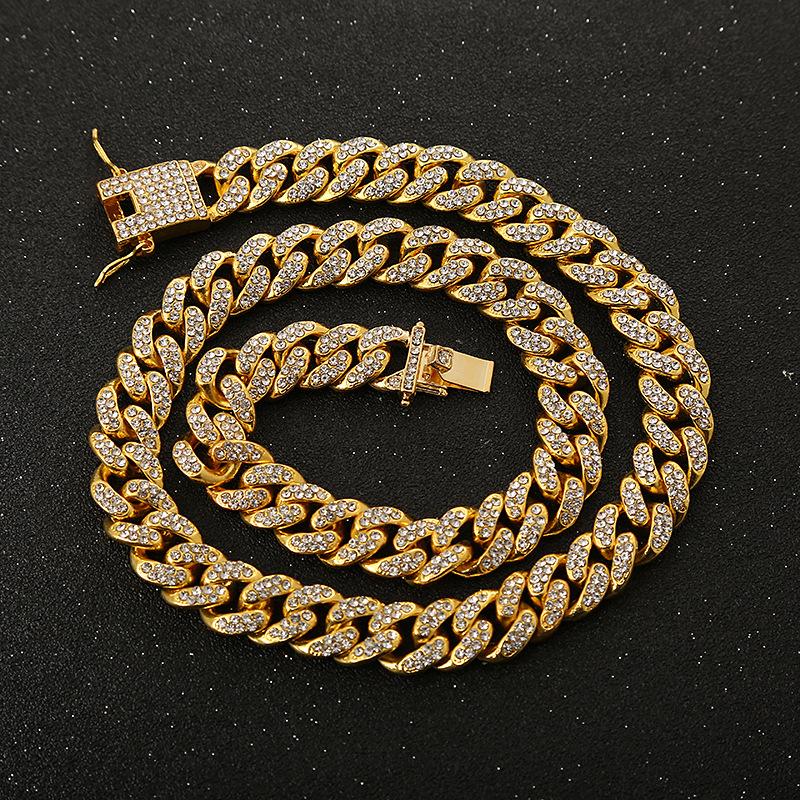 

Trendy Hip Hop Necklace Bracelet Gold Stainless Steel Rhinestone Cuban Chain High Quality Men&Women Gift Jewelry Chains